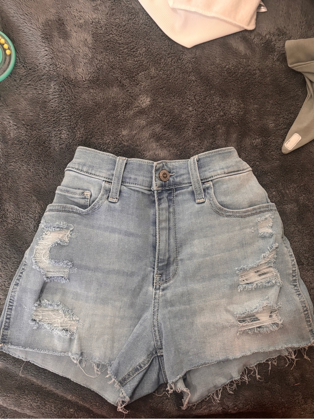 Hollister Light Blue High-Waist Distressed Denim Shorts